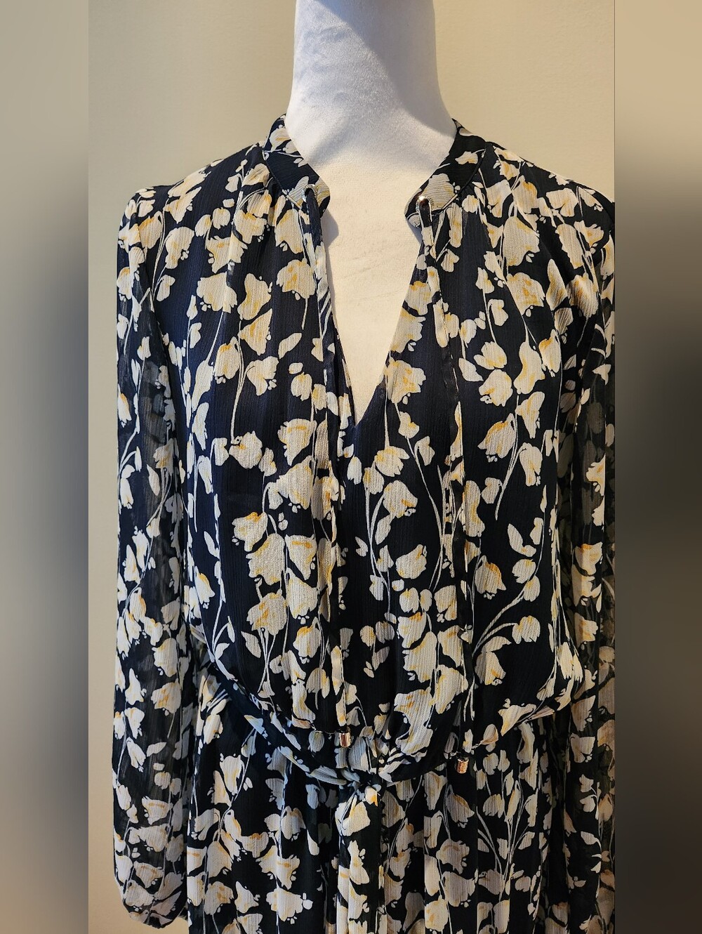 Tommy Hilfiger Navy Floral Print Dress with Cream and Yellow Blooms